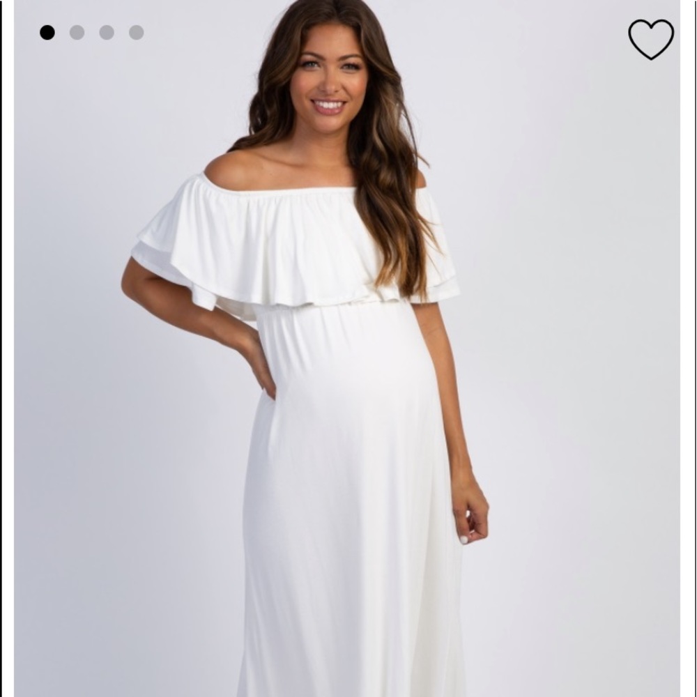 Ivory Off Shoulder Ruffle Trim Maternity Dress